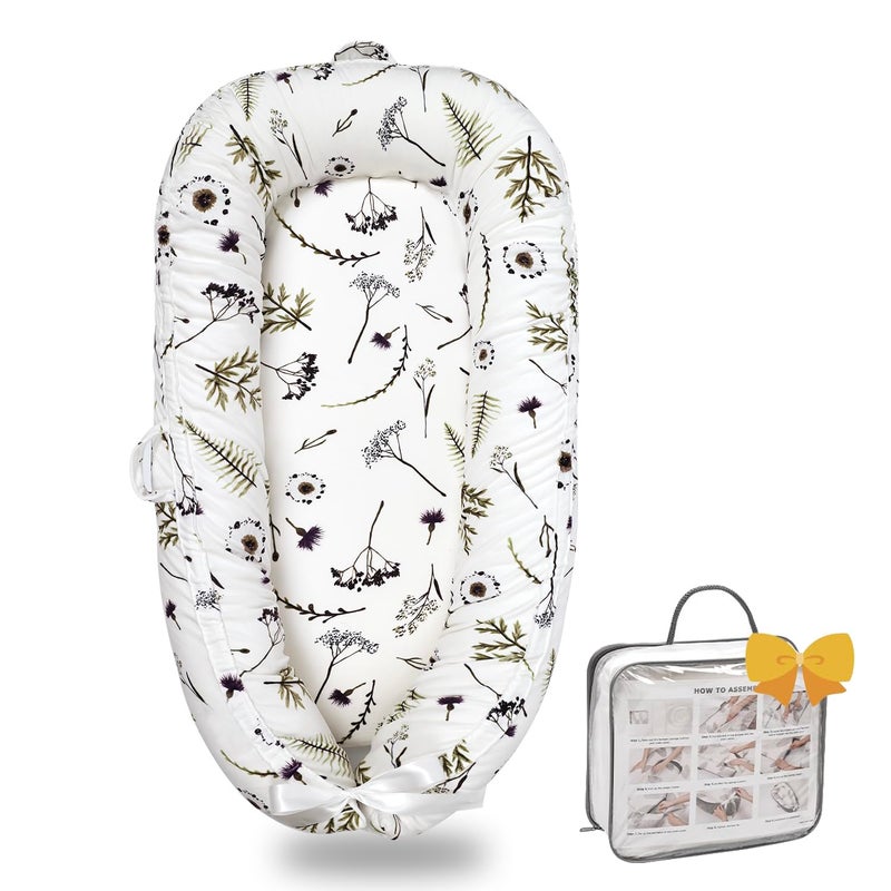 Bubbyhuts Baby Lounger-Breathable and Soft Organic 100% Cotton, Portable Infant Lounger with Removable Lounger Cover, Floor Lounger for Newborn - Mami Forest - Image 1